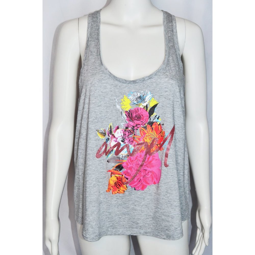 Victoria’s Secret Angel Metallic Floral Graphic Racerback Tank Top Gray Size LG
